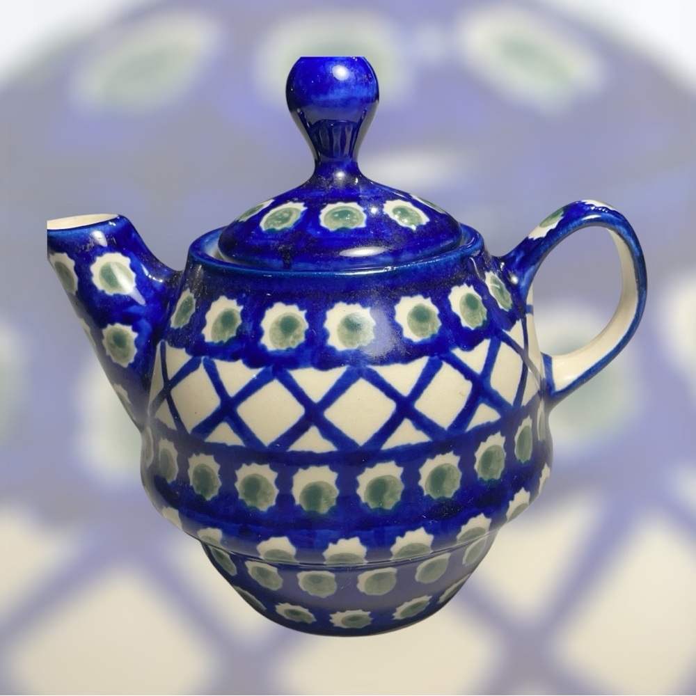 Boseslawiec Polish Pottery Artisan Blue and White Floral Teapot